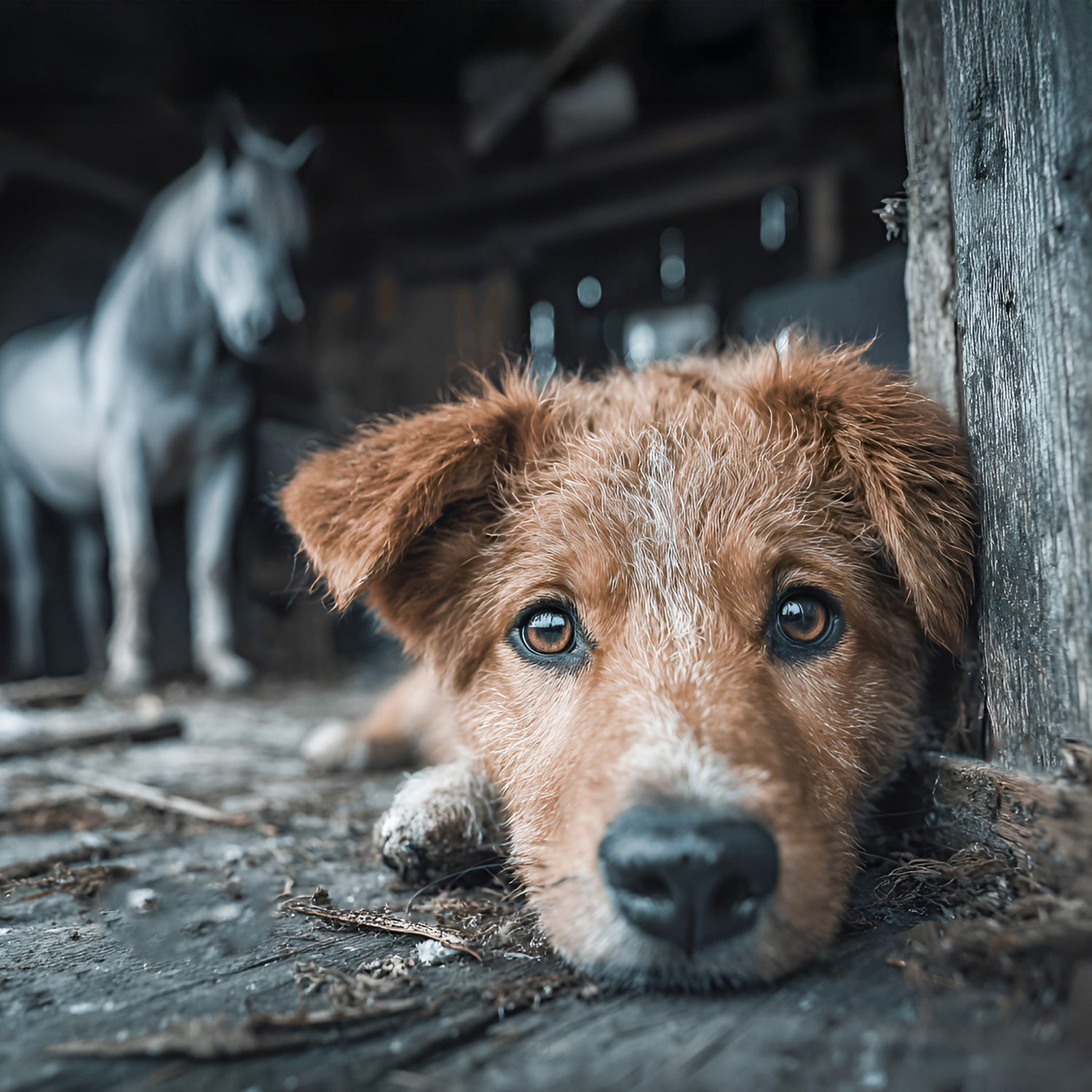 Horse, Barn and Dog